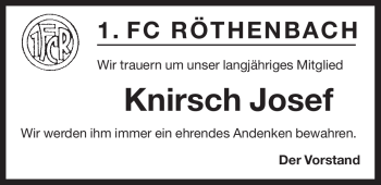 Traueranzeige von Josef Knirsch von Pegnitz-Zeitung